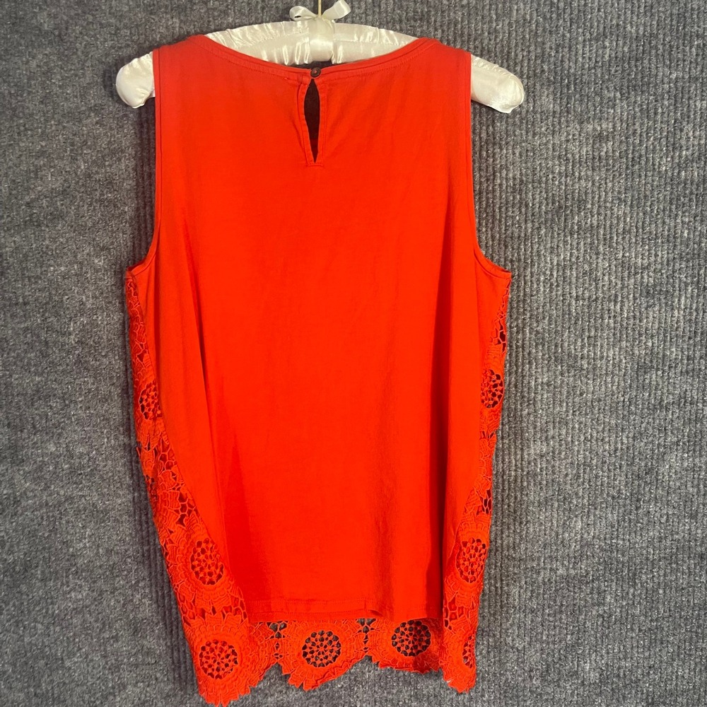 Ann Taylor LOFT Women Tank Top Sleeveless Blouse Red Scalloped Crochet Boho Chic - Picture 5 of 8